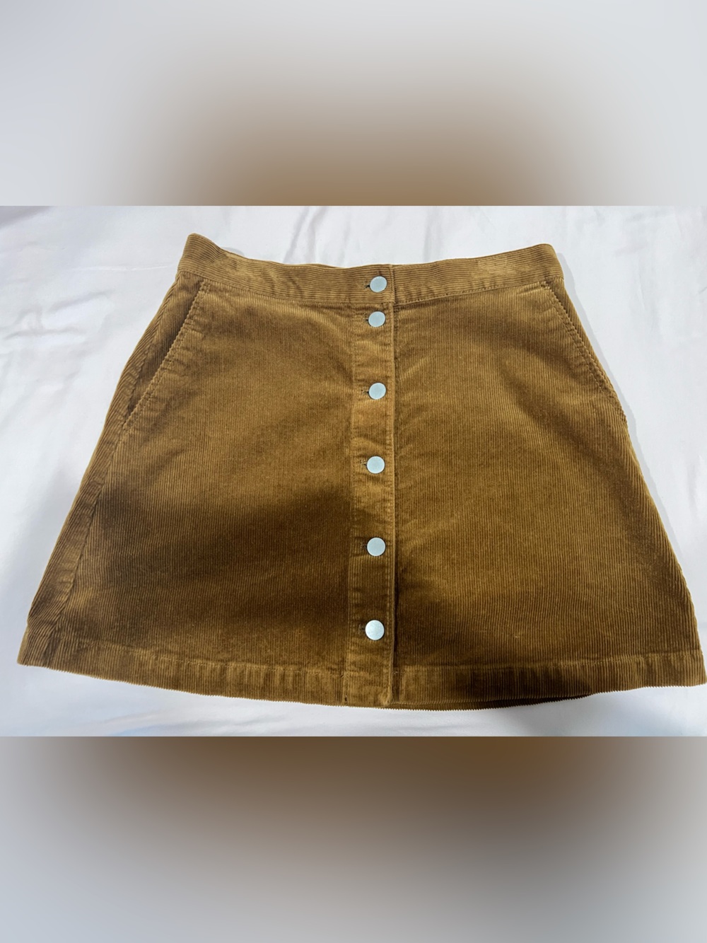 Uniqlo Brown Corduroy Mini Skirt with Front Snap Buttons